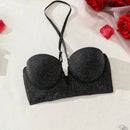 Sujetador Brillante Con Cuello Halter Y Tiras Cruzadas Para Mujeres