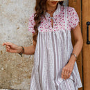 LUNE Camisa Estampada De Flores Pequenas De Verano Casual Con Parches