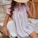 LUNE Camisa Estampada De Flores Pequenas De Verano Casual Con Parches
