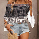VCAY Blusa Con Estampado Paisley, Hombros Descubiertos Y Mangas Acampanadas