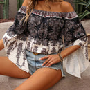 VCAY Blusa Con Estampado Paisley, Hombros Descubiertos Y Mangas Acampanadas