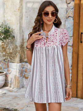LUNE Camisa Estampada De Flores Pequenas De Verano Casual Con Parches