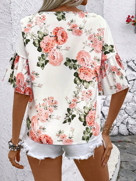 LUNE Blusa De Moda Con Estampado Floral Y Escote En V Para Mujer