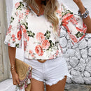 LUNE Blusa De Moda Con Estampado Floral Y Escote En V Para Mujer