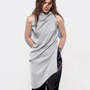 Maija Camisa larga sin mangas para mujer de color gris plateado solido con dobladillo asimetrico
