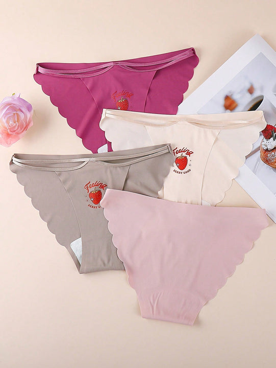 4 Piezas/pack Ropa Interior De Mujer Comoda Sin Costuras Con Estampado De Fresa
