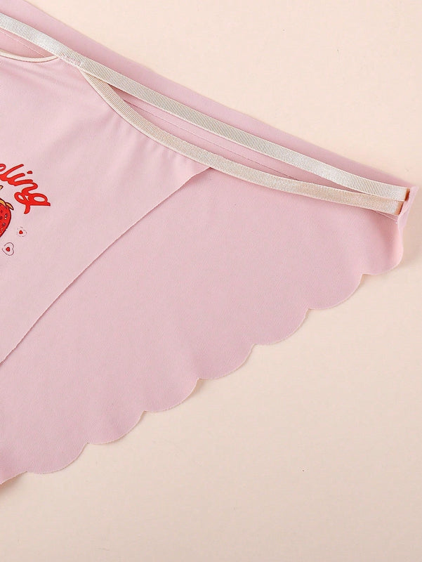4 Piezas/pack Ropa Interior De Mujer Comoda Sin Costuras Con Estampado De Fresa