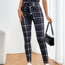 Essnce Pantalones Largos Y Ajustados De Tartan A La Cintura Alta