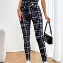 Essnce Pantalones Largos Y Ajustados De Tartan A La Cintura Alta