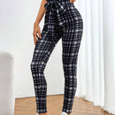 Essnce Pantalones Largos Y Ajustados De Tartan A La Cintura Alta