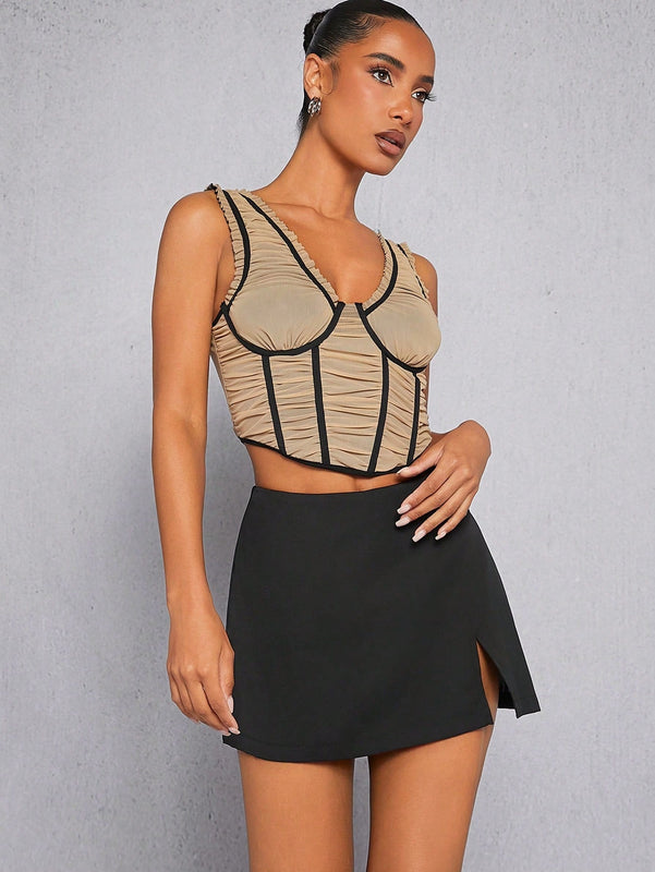 Haute Falda Pantalon Corta Mini Con Dobladillo Dividido