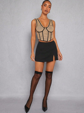 Haute Falda Pantalon Corta Mini Con Dobladillo Dividido