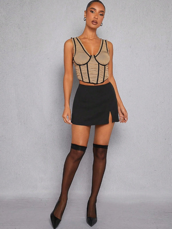 Haute Falda Pantalon Corta Mini Con Dobladillo Dividido