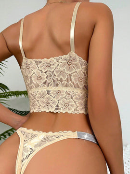 Conjunto De Lenceria De Encaje Para Mujer De 2 Piezas Con Sujetador Y Panty Con Forma De Triangulo