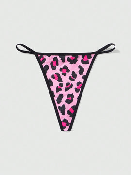 ROMWE Kawaii Ropa Interior De Tanga Con Estampado De Leopardo Rosa En Forma De Corazon Para Chicas Shibuya Gal