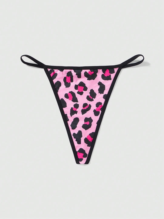 ROMWE Kawaii Ropa Interior De Tanga Con Estampado De Leopardo Rosa En Forma De Corazon Para Chicas Shibuya Gal