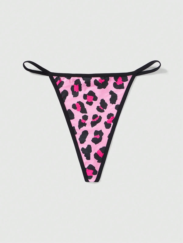 ROMWE Kawaii Ropa Interior De Tanga Con Estampado De Leopardo Rosa En Forma De Corazon Para Chicas Shibuya Gal