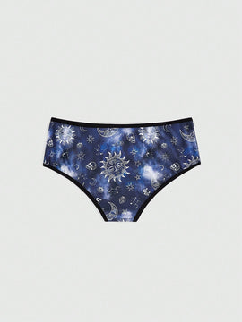 ROMWE Hippie Boxers De Impresion De Sol, Luna Y Estrellas Tenidos Anudados