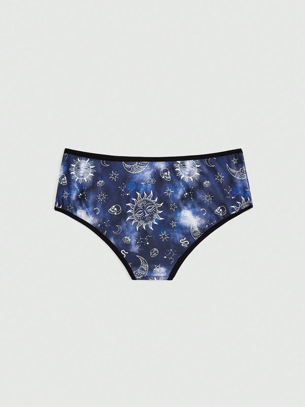 ROMWE Hippie Boxers De Impresion De Sol, Luna Y Estrellas Tenidos Anudados