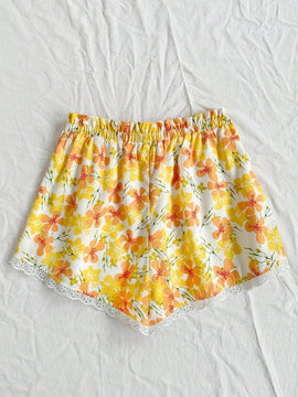 WYWH Pantalones Cortos De Mujer Con Encaje Y Estampado De Flores