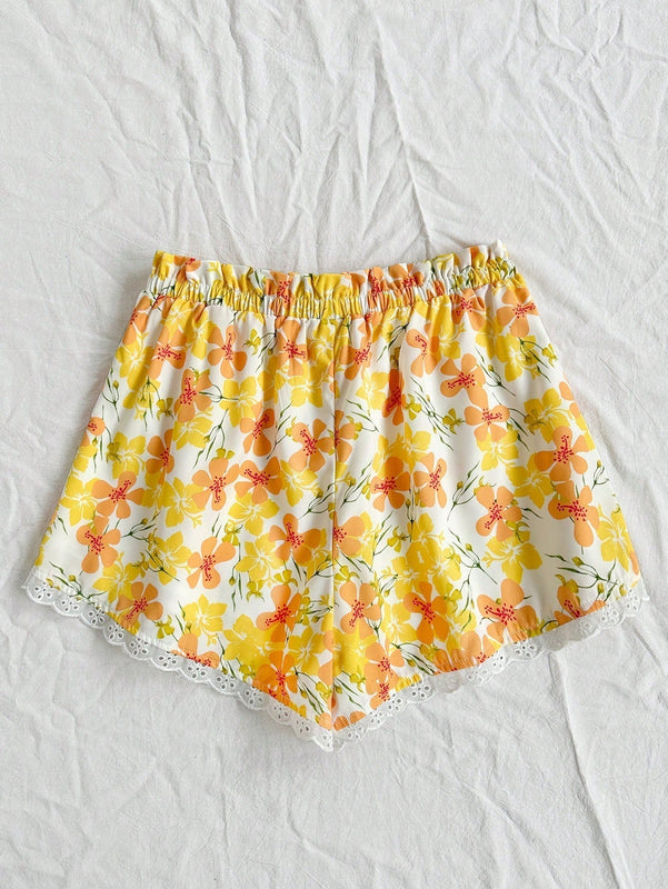 WYWH Pantalones Cortos De Mujer Con Encaje Y Estampado De Flores