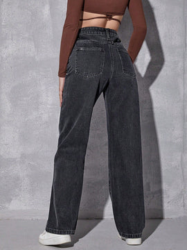 EZwear Jeans Casuales De Pierna Recta Lavados Con Agua