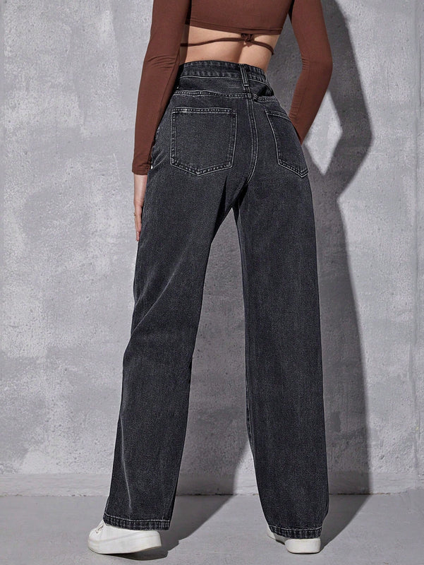 EZwear Jeans Casuales De Pierna Recta Lavados Con Agua