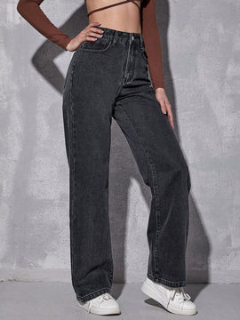 EZwear Jeans Casuales De Pierna Recta Lavados Con Agua