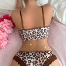 Conjunto De Lenceria De Leopardo De Mujer, Bralette Con Correa De Hombro En Cadena Sin Anillo De Acero Y Tangas Triangulares, 2 Piezas / Set