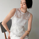 FRIFUL Blusa De Verano Sin Mangas Y Cuello Redondo De Encaje Para Mujeres