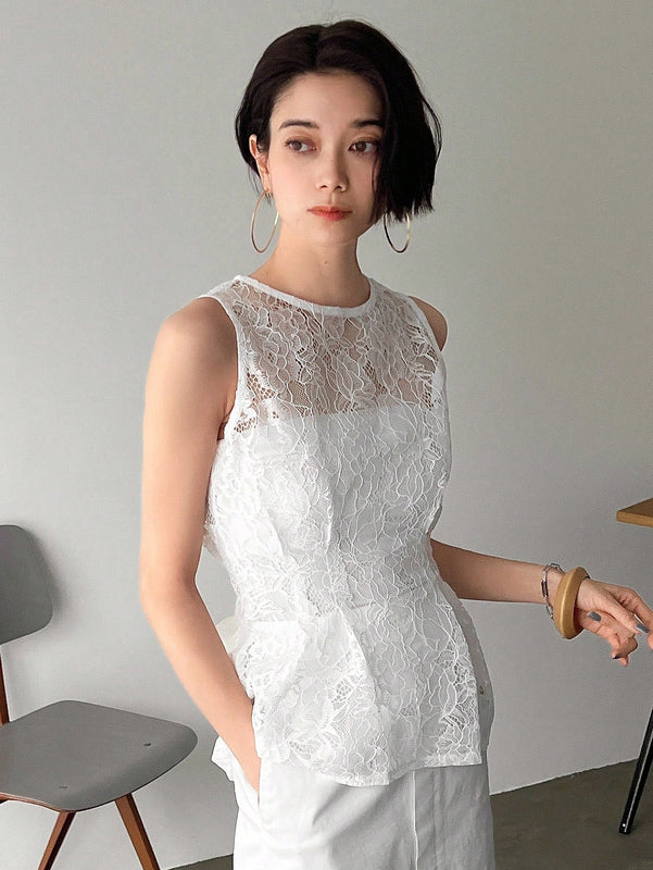 FRIFUL Blusa De Verano Sin Mangas Y Cuello Redondo De Encaje Para Mujeres