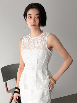 FRIFUL Blusa De Verano Sin Mangas Y Cuello Redondo De Encaje Para Mujeres