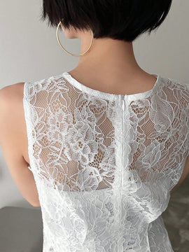 FRIFUL Blusa De Verano Sin Mangas Y Cuello Redondo De Encaje Para Mujeres
