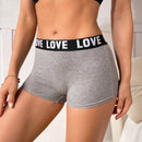 5 piezas Deportivos Shorts boxers con cintura estampada con letras para mujeres para deportes y uso casual