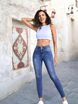 Jeans Ajustados De Cintura Alta Y Doble Boton De Moda Slim Fit Para El Verano De 2024 Que Favorecen Cualquier Forma Corporal