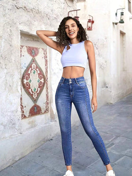 Jeans Ajustados De Cintura Alta Y Doble Boton De Moda Slim Fit Para El Verano De 2024 Que Favorecen Cualquier Forma Corporal