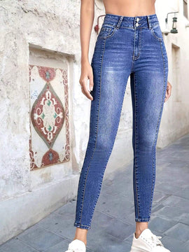Jeans Ajustados De Cintura Alta Y Doble Boton De Moda Slim Fit Para El Verano De 2024 Que Favorecen Cualquier Forma Corporal