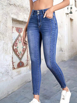 Jeans Ajustados De Cintura Alta Y Doble Boton De Moda Slim Fit Para El Verano De 2024 Que Favorecen Cualquier Forma Corporal