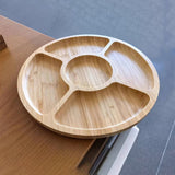 Bandeja de Bocadillos de Bambú con 5 Compartimentos - Redonda, Duradera y Diseño de Veta de Madera Natural para Frutas, Aperitivos y Decoración de Fiesta - Detalles en los Borde Suaves, Segura para Alimentos y Bandeja de Servir Versátil