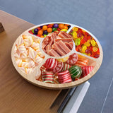 Bandeja de Bocadillos de Bambú con 5 Compartimentos - Redonda, Duradera y Diseño de Veta de Madera Natural para Frutas, Aperitivos y Decoración de Fiesta - Detalles en los Borde Suaves, Segura para Alimentos y Bandeja de Servir Versátil