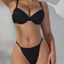 Conjunto De Ropa Interior De Punto Acanalado Con Encaje Para Mujer