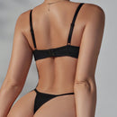 Conjunto De Ropa Interior De Punto Acanalado Con Encaje Para Mujer