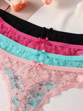 Paquete de 4 bragas sexys de encaje con espalda en T para mujeres