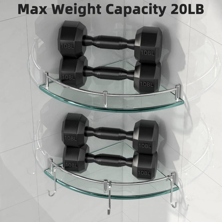 1 Paquete De 2 Piezas, Estantes De Ducha De Vidrio Templado Con Rieles, Montado En La Pared, Fácil Instalación De Taladro Para Almacenamiento En Esquina, Estante De Ducha De Esquina Transparente