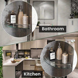 2 piezas de estantes de ducha de esquina montados en la pared con vidrio templado y barandillas de acero inoxidable - Organizador de baño que ahorra espacio para artículos de tocador, champú, acondicionador y más - Caddy de ducha duradero para baños mode