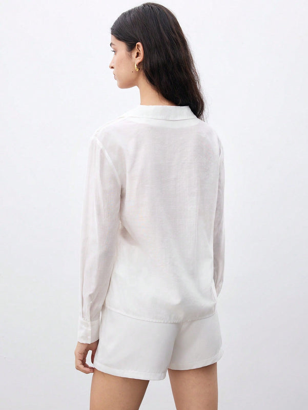 Unity Camisa De Mujer De Color Solido Con Cuello En V