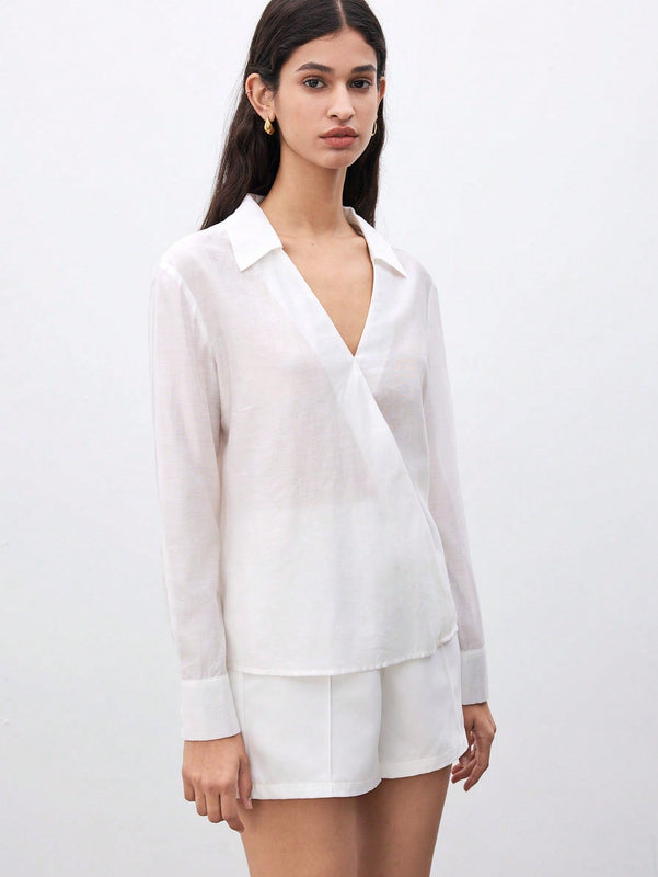 Unity Camisa De Mujer De Color Solido Con Cuello En V