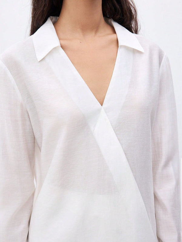 Unity Camisa De Mujer De Color Solido Con Cuello En V