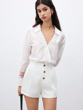 Unity Camisa De Mujer De Color Solido Con Cuello En V
