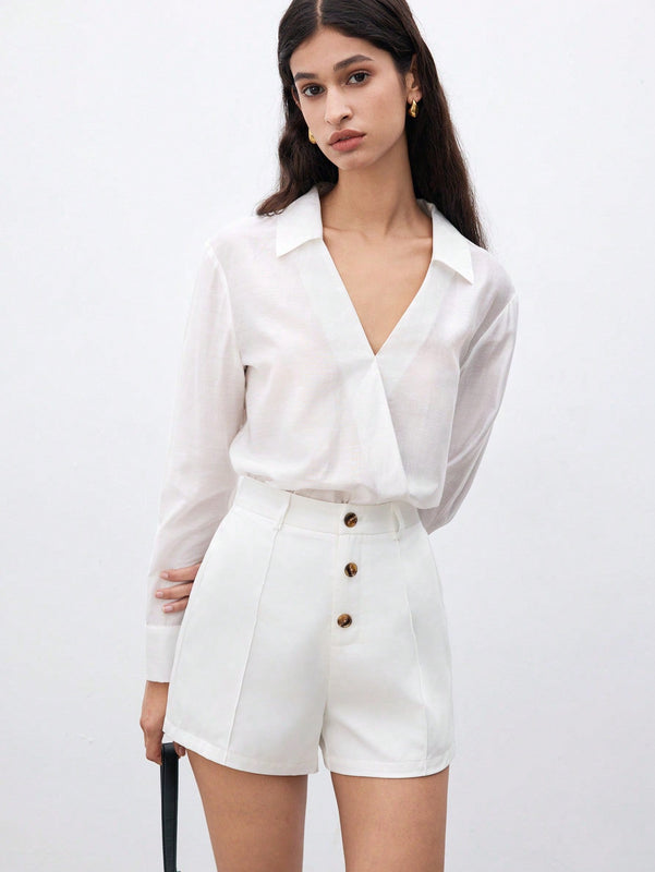 Unity Camisa De Mujer De Color Solido Con Cuello En V